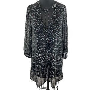 Patterson J. Kincaid Black 3/4 Sleeve Tie Neck Dot Print Women's Blouse Size M